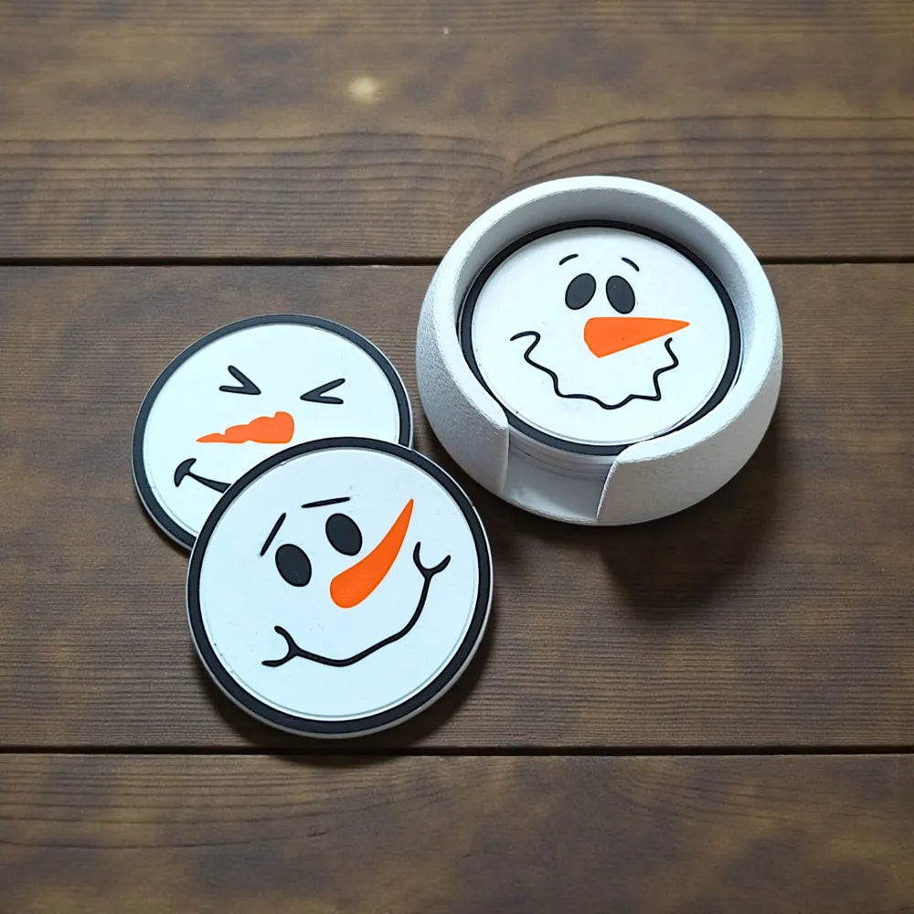 Funny Snowman Coasters With Holder (Six Faces)