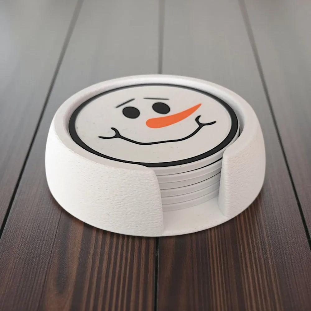 Funny Snowman Coasters With Holder (Six Faces)