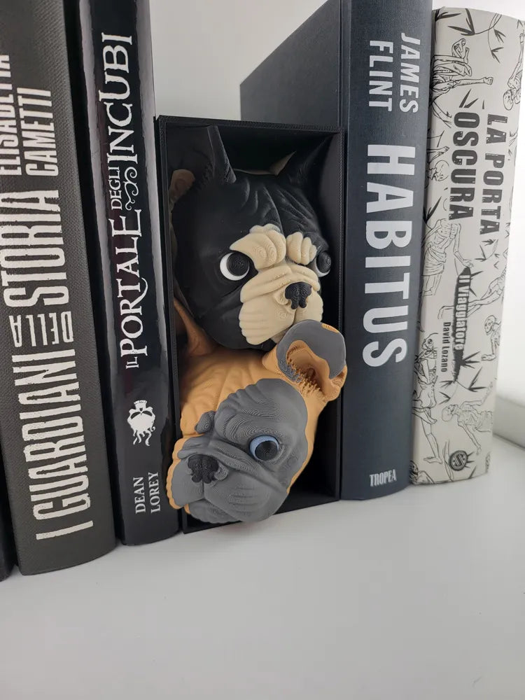 Book Nook bulldog Cozy Printed Bookshelf Decor