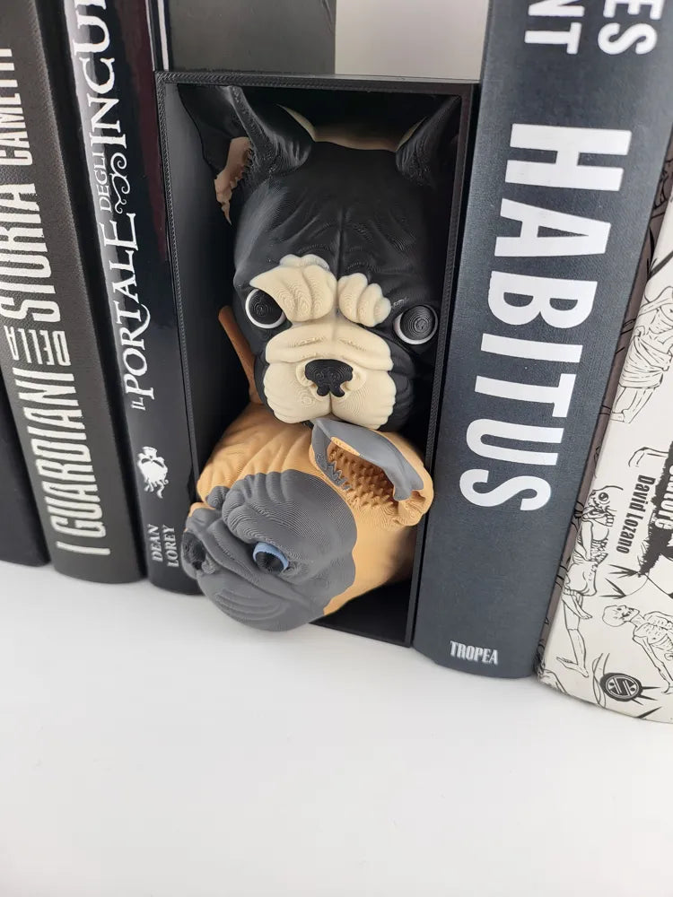 Book Nook bulldog Cozy Printed Bookshelf Decor
