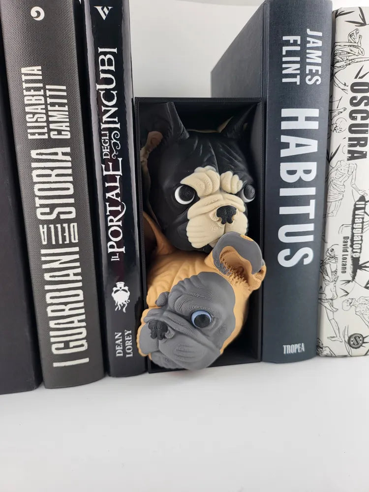 Book Nook bulldog Cozy Printed Bookshelf Decor