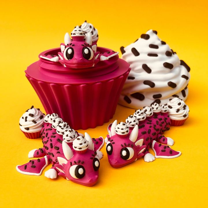 Flexi Cupcake Dragon And Egg Box, Articulated Winged Dragon
