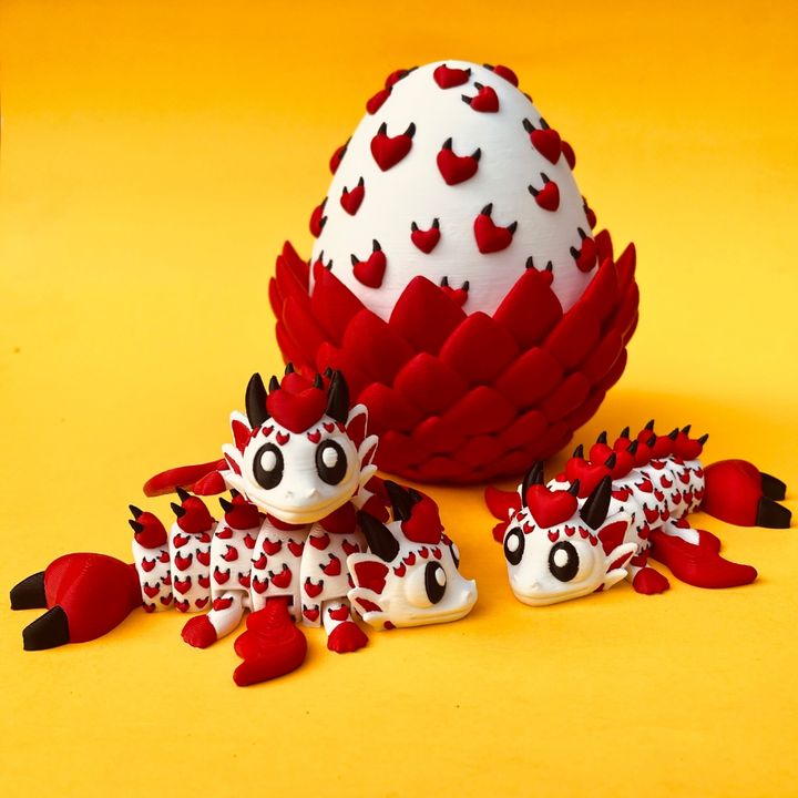 Flexi Devil Heart Valentine Dragon And Egg Box, Articulated Winged Dragon
