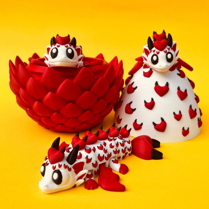 Flexi Devil Heart Valentine Dragon And Egg Box, Articulated Winged Dragon