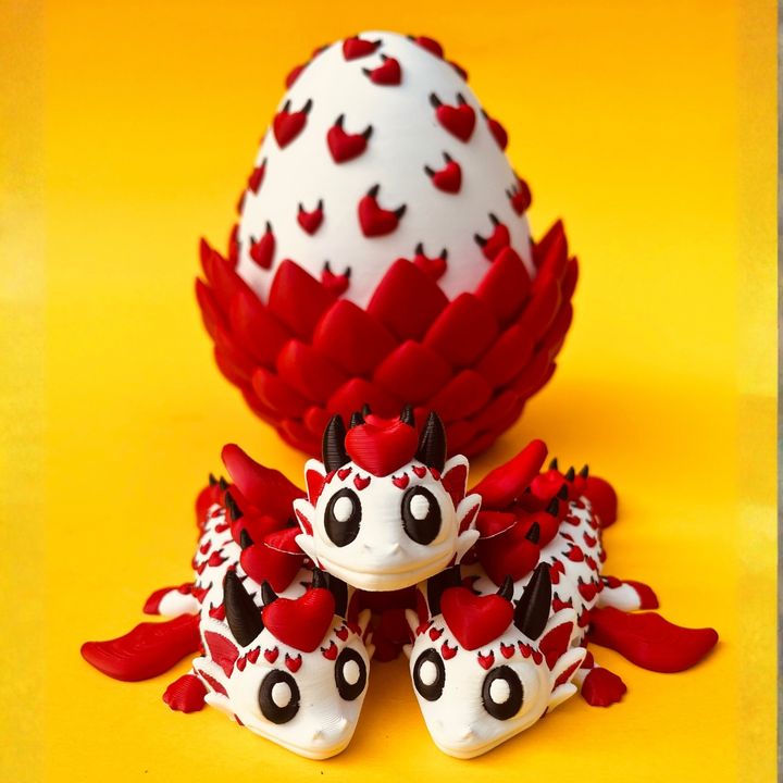 Flexi Devil Heart Valentine Dragon And Egg Box, Articulated Winged Dragon