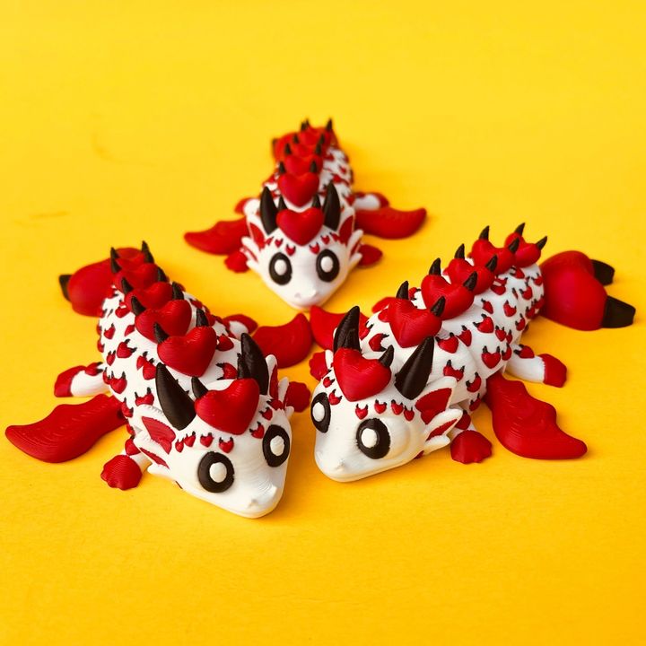 Flexi Devil Heart Valentine Dragon And Egg Box, Articulated Winged Dragon