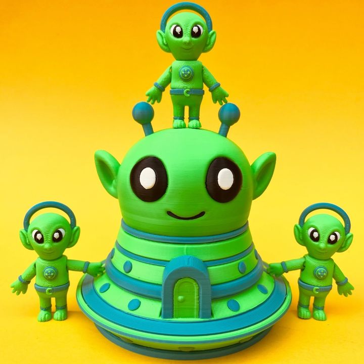 Flexi Alien And House Storage Box: Articulated UFO Space Fidget