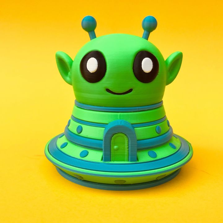 Flexi Alien And House Storage Box: Articulated UFO Space Fidget