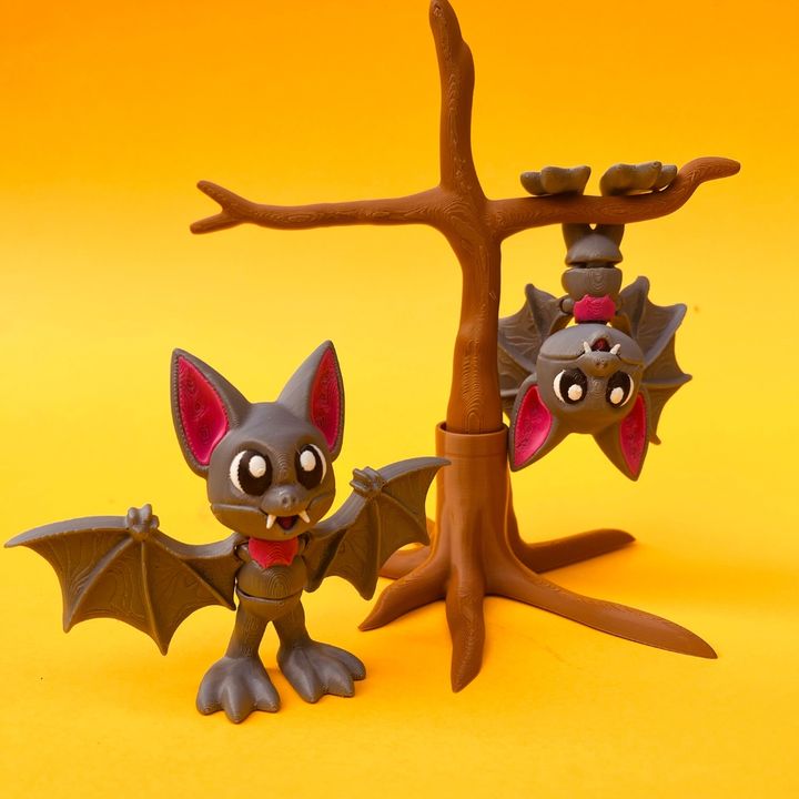Articulated Bat, Flexi STL With Tree Branch Fidget Toy