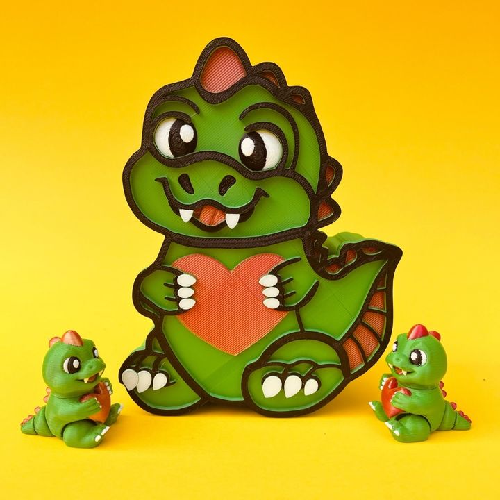 Articulated Fidget Flexi Dinosaur Holding Heart & Dino Storage Box