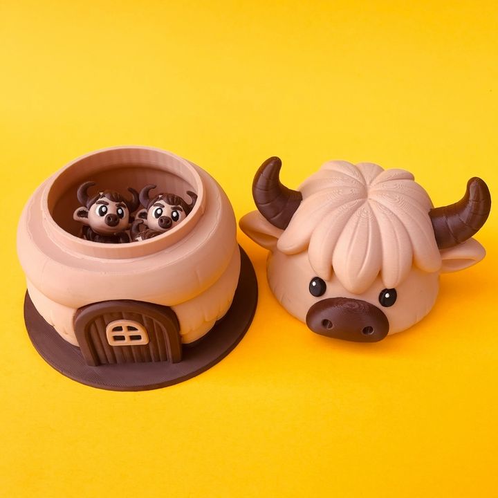 Articulated Highland Cow And House Storage Box
