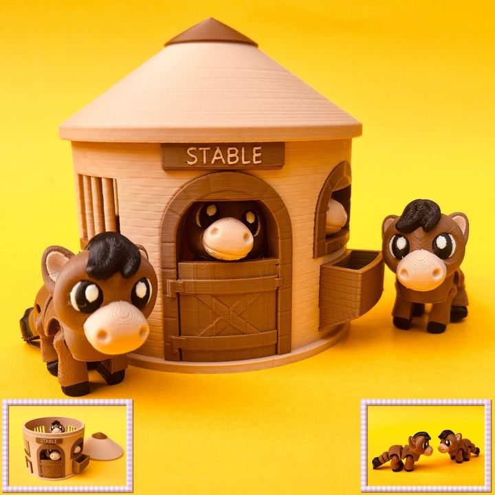 Flexi Horse And Stable House Box : Articulated Farm Animal Fidget