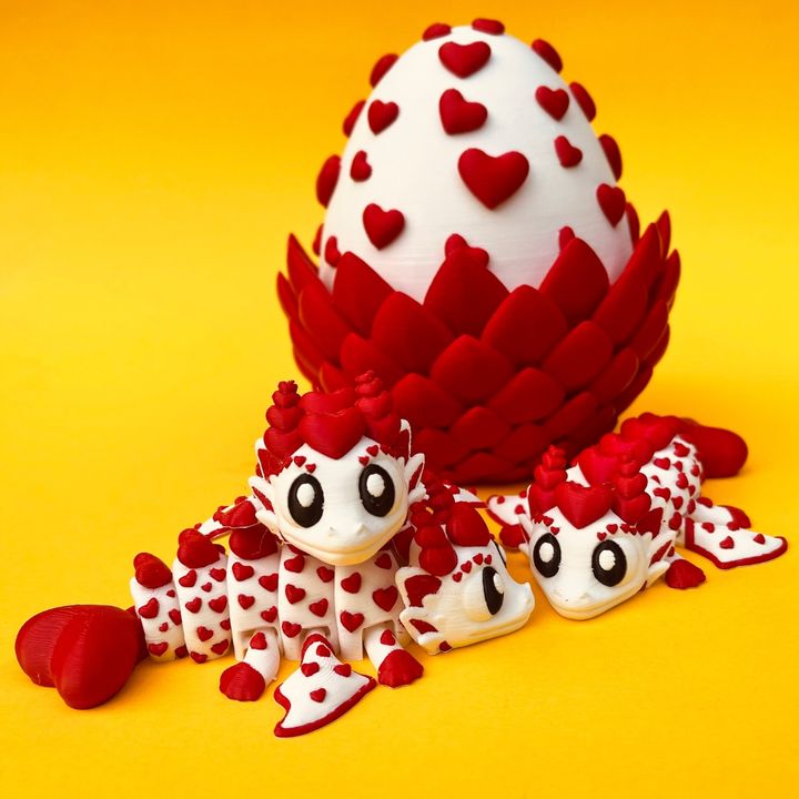 Flexi Heart Valentine Dragon And Egg Box, Articulated Winged Dragon
