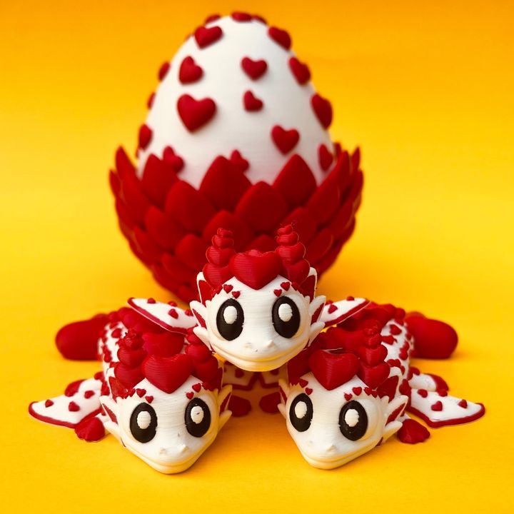 Flexi Heart Valentine Dragon And Egg Box, Articulated Winged Dragon