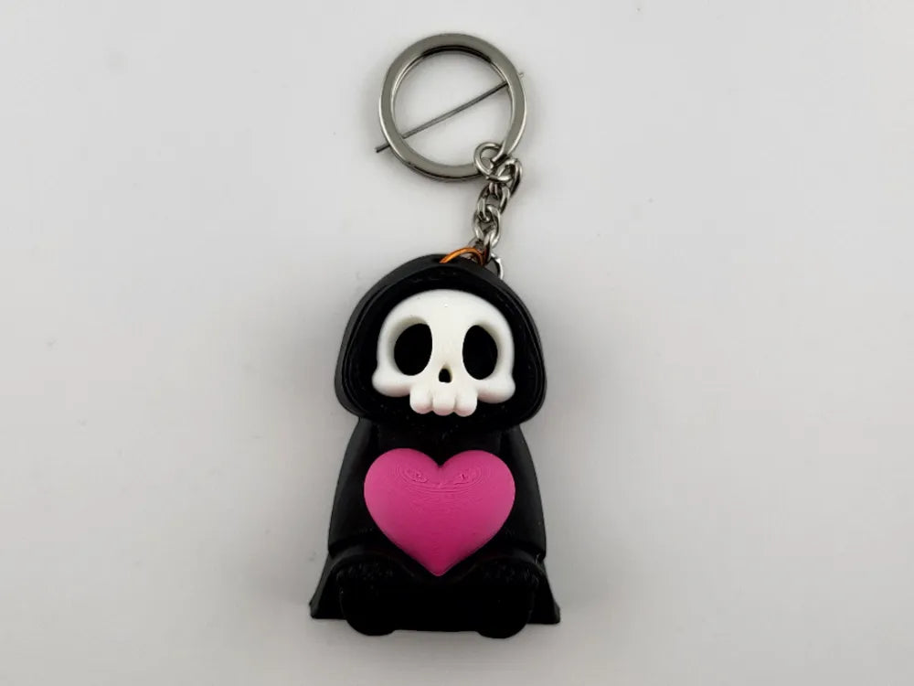 Grim Reaper Heart Keychain Kawaii Skeleton Keyring