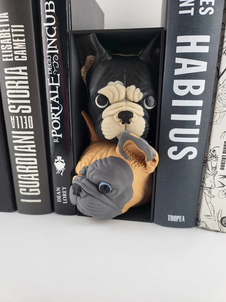 Book Nook bulldog Cozy Printed Bookshelf Decor