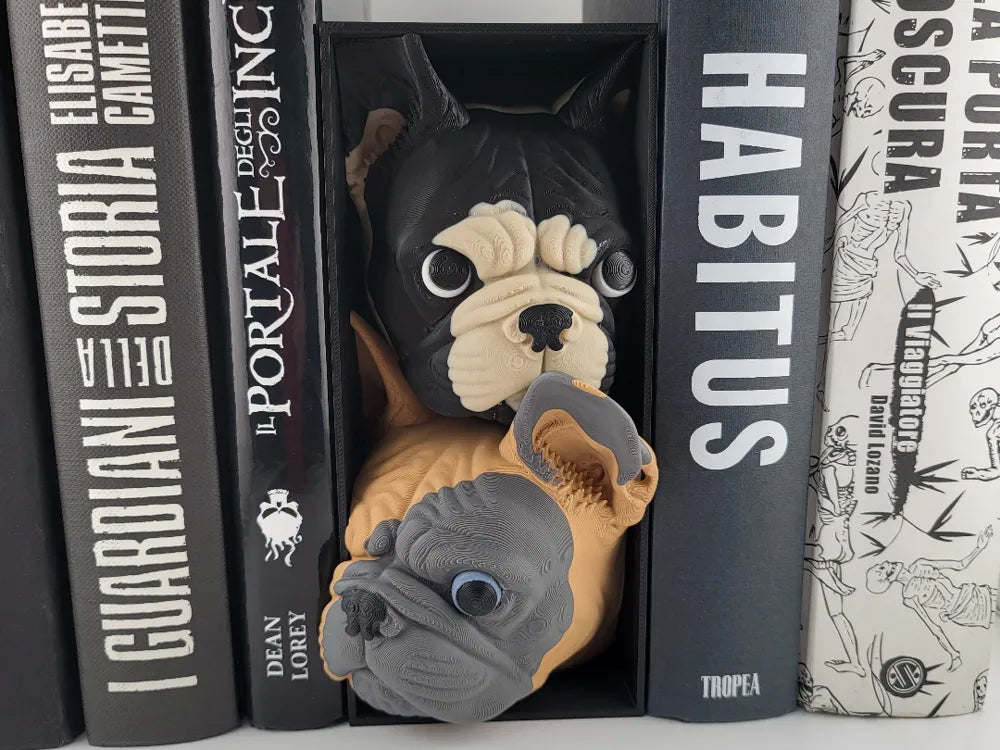 Book Nook bulldog Cozy Printed Bookshelf Decor