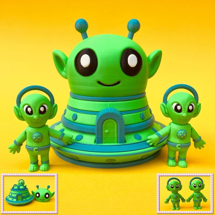 Flexi Alien And House Storage Box: Articulated UFO Space Fidget