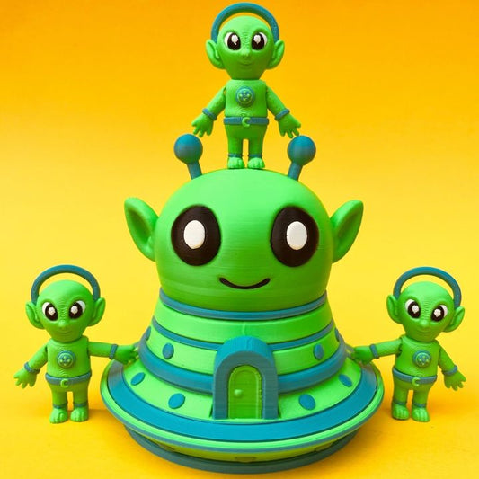 Flexi Alien And House Storage Box: Articulated UFO Space Fidget