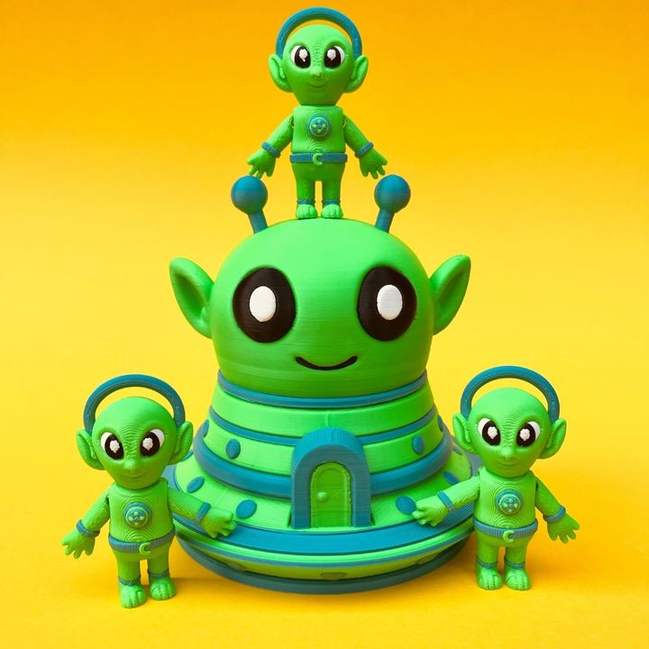 Flexi Alien And House Storage Box: Articulated UFO Space Fidget