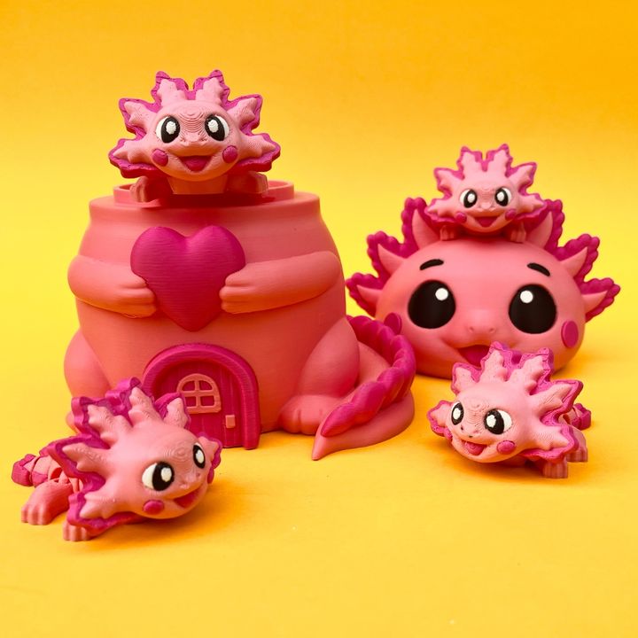 Flexi Axolotl And House Box, Articulated Fidget Aquatic Animal Toy
