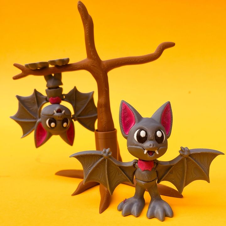 Articulated Bat, Flexi STL With Tree Branch Fidget Toy