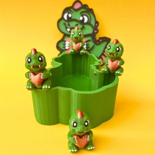 Articulated Fidget Flexi Dinosaur Holding Heart & Dino Storage Box