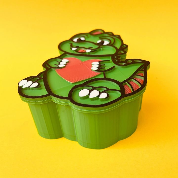 Articulated Fidget Flexi Dinosaur Holding Heart & Dino Storage Box