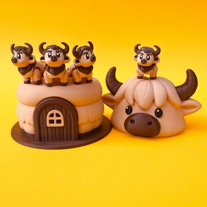 Articulated Highland Cow And House Storage Box