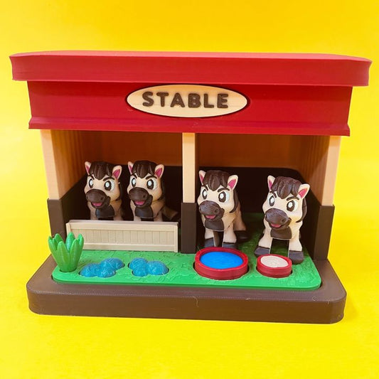 Flexi Horses And Stable Diorama: Animal Terrarium Playset