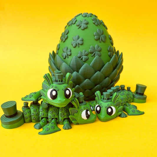 Flexi St Patricks Day Dragon And Egg Box, Articulated Winged Dragon