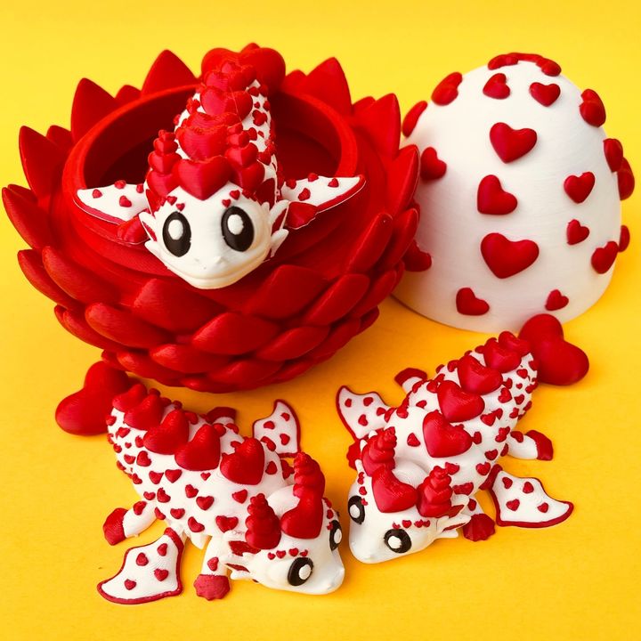 Flexi Heart Valentine Dragon And Egg Box, Articulated Winged Dragon