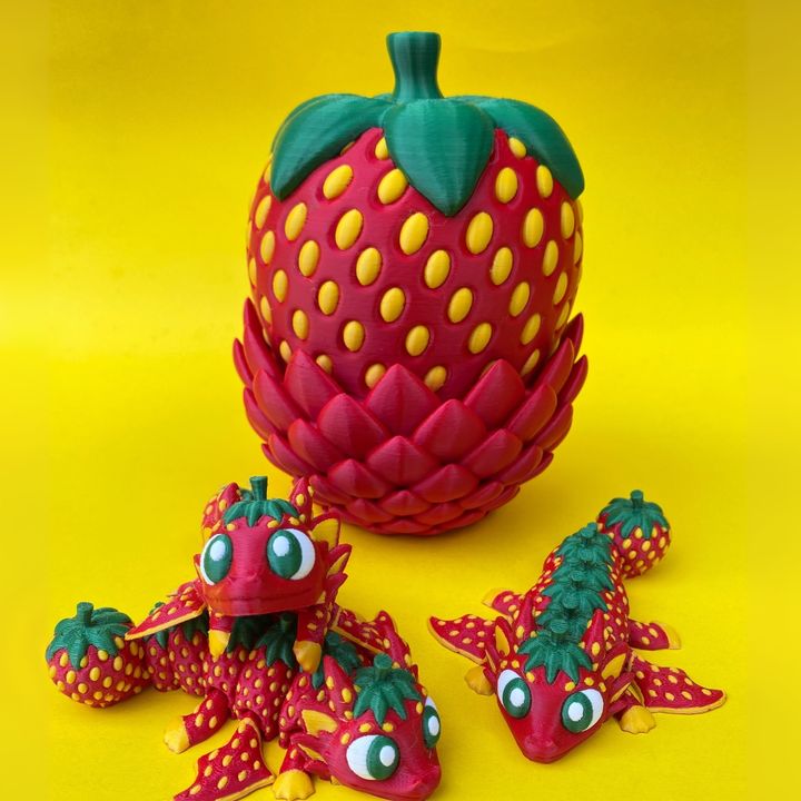 Articulated Flexi Strawberry Winged Dragon & Egg Box