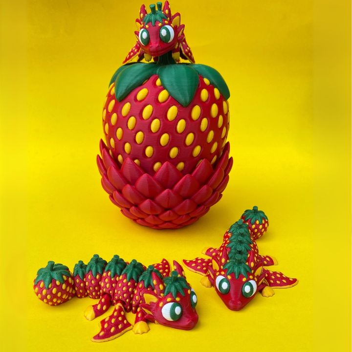 Articulated Flexi Strawberry Winged Dragon & Egg Box