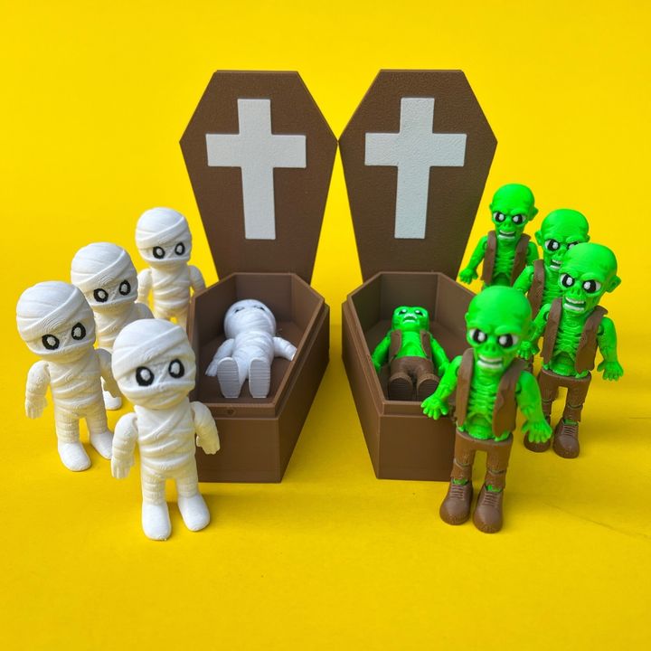 Flexi Zombie, Mummy And Coffin Box : Horror Fidget Toy