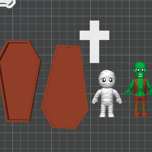 Flexi Zombie, Mummy And Coffin Box : Horror Fidget Toy