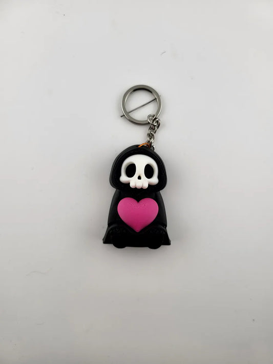 Grim Reaper Heart Keychain Kawaii Skeleton Keyring